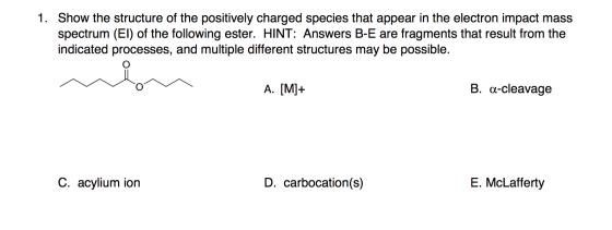 1. Show the structure of the positively charged species that appear in the electron impact mass spectrum (El) of the followin