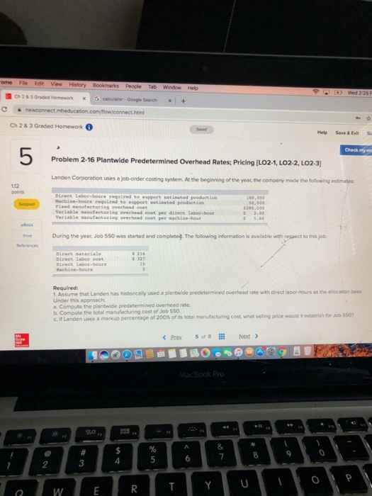 rome File Edit View History Bookmarks People Window Help Tab Wed 2:25 P Ch 23 Graded Homework G calculator- Google Search new