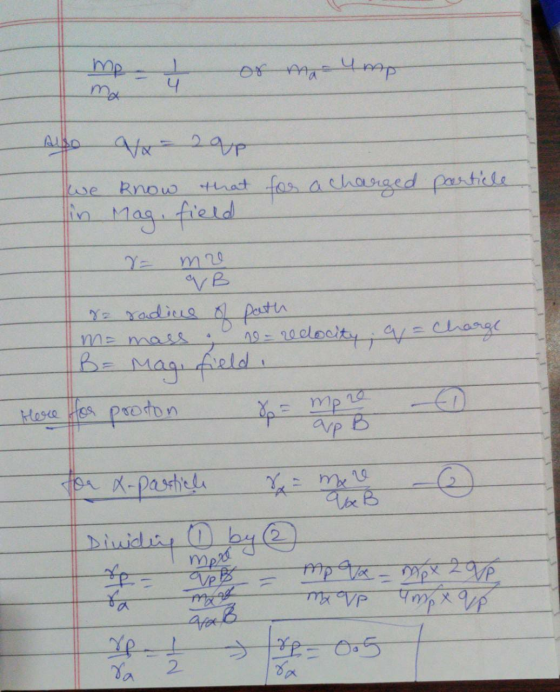 met or ma-ump ma Also kwe know Vx 2 Up that for a charged particle field in Mag. mo qB 82 radice of path 1 - reelocity, q = c