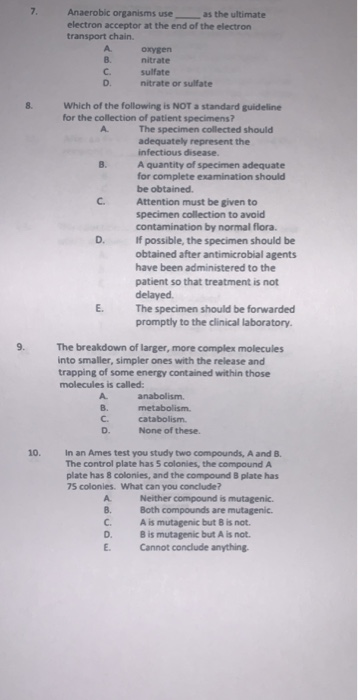 Anaerobic organisms use as the ultimate electron acceptor at the end of the electron transport chain oxygen nitrate sulfate n