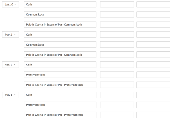Jan. 10 v Cash Common Stock Paid-in Capital in Excess of Par - Common Stock Mar. 1 v Cash Common Stock Paid-in Capital in Exc