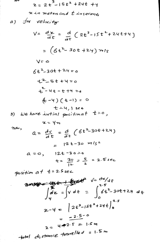 a) velocity dt 4, ) sec d t d t 2 t-30 mls S. - 2.Ssec 2. 2.ST 4 2.S