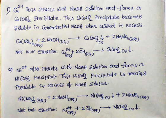 o cut ions reacts with Naoh Solution and forms a Cu CH2 Precipitate. This cucoH2 Precipitate becomes şduble in concentrated N