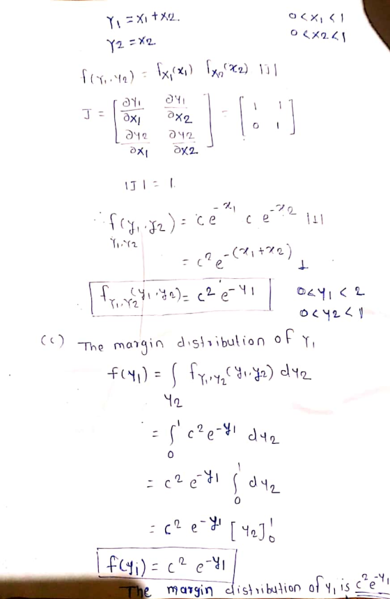 Y! =X1+x2, Y2 = X 2. OCX,5l ORXQ.al foriya) = fx, (xs) 1x,K2) 11/ OY 041 Ja ƏXL exe the ] che xe exe IJI: - 72 C e ITI د) را