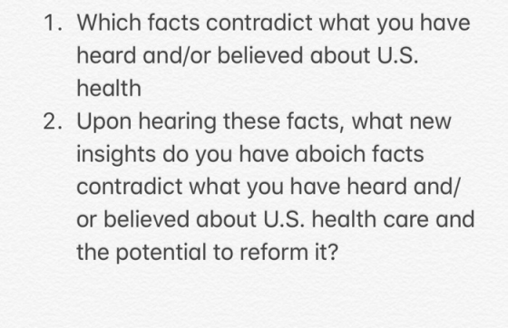 1. Which facts contradict what you have heard and/or believed about U.S health 2. Upon hearing these facts, what new insights