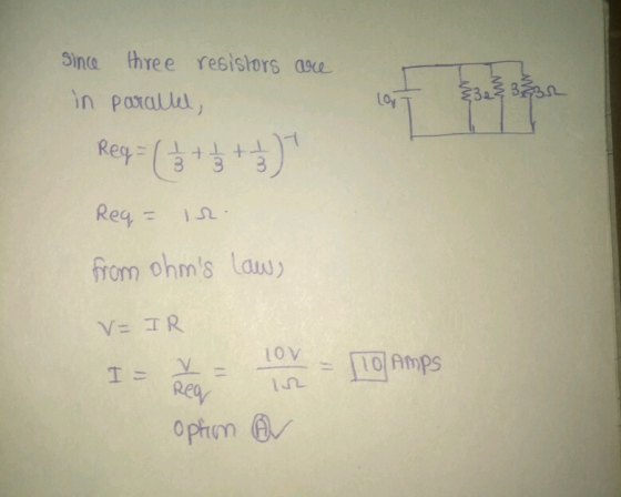 Sinte three resistors ase Loy Rey(吉小吉) from ohms law lo V 1101 Amps Rey 1n
