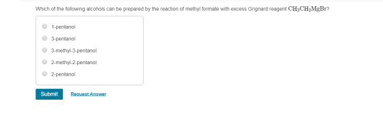 Which of the following alcohols can be prepared by the reaction of methyl formate with excess Grignard reagent CH3CH2MgBr? 1-