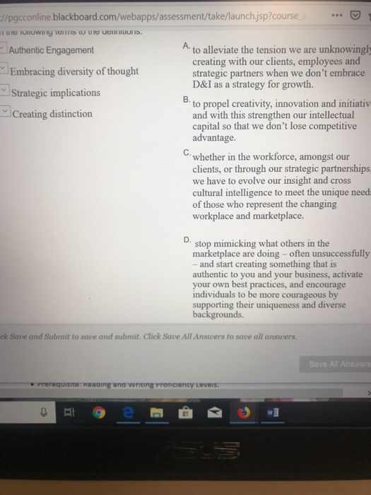 //pgcconline blackboard.com/webapps/assessment/take/launchjsp?course Authentic Engagement A to alleviate the tension we are u