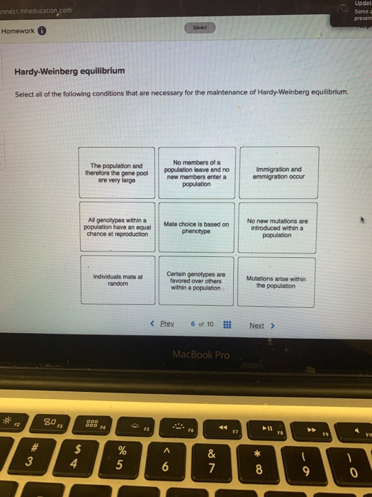 Updat Some onnect.mheducation.com Homework 0 Hardy-Weinberg equilibrium Select all of the following conditions that are neces