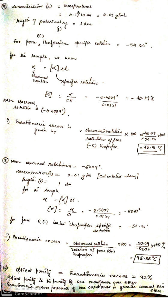 Conecilialidov - mass/volume 0.1710 Lengeh of polarimetry = I am = 0.01 g/mub for pure, ibuforofen specific notation for the