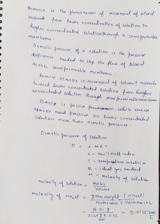 movemont af soluent Osmosin the phena monan moleeuk om lower coneeutration ot Solutien to higher concentrated solution throuh