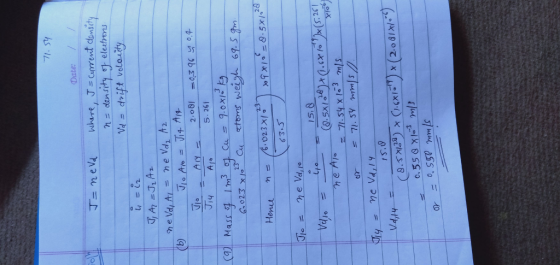 71. ST Date: 丁= m e Vd-- where 1-7-current dowity n = density Teletru b) Jiy 5. 26 63.3 15, or = 71.SY wmnIs S. v414- (8.sx2クー(,-c></srma (2.odixif)