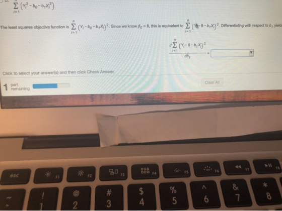 17-06-b4*) The least squares objective function is -bo-b,x). Since we know Bo - 8, this is equivalent to 8-b,x)? Differentiat