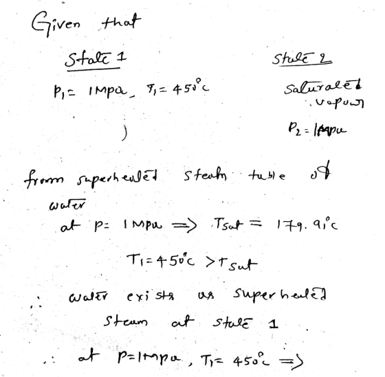 Given that State i Pia impa ?= 450°C Stile 2 saluraled ivopuur - P2= lapu from superhented steal table of wuler A at p= impa