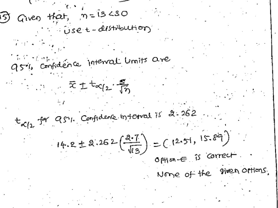 5 Givers that, n=13:30 üset-distribution -. 95% confidence internal limits are 5c I toclai st tala for as1 Confidence interva