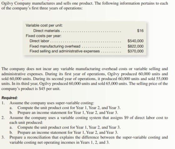 Ogilvy Company manufactures and sells one product. The following information pertains to each of the companys first three ye