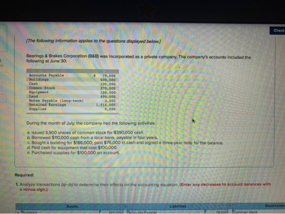 Check [The following information applies to the questions displayed below. Bearings & Brakes Corporation (B&B) was incorporat