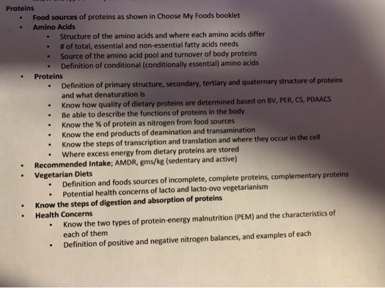 Proteins • Food sources of proteins as shown in Choose My Foods booklet • Amino Acids • Structure of the amino acids and wher