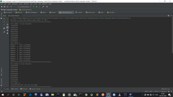 - x PS Sign-Language-master [C:\Users\naman\Downloads\Sign-Language-master Sign-Language-master] - ... sudokochecker.py (Sign
