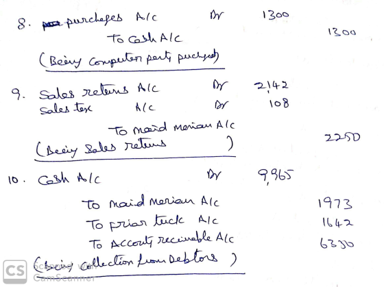1300 1300 8. par purchases Arc To Cell Alc Beery competen perts puchyeddy 2142 108 2290 9 9. sales returns Alc im sales tex A
