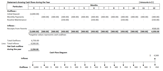 Statement showing Cash flows during the Year (Amounts in $ ) Particulars Parisulter to lie Months 6 0 1 2 te los Martin , Tol