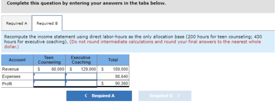 Complete this question by entering your answers in the tabs below. Required A Required B Recompute the income statement using