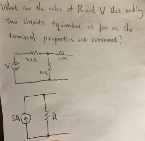 What are the value of R and U that making two chrchits equivalent as far as the terminal propertles are concerned? MM zor LUN