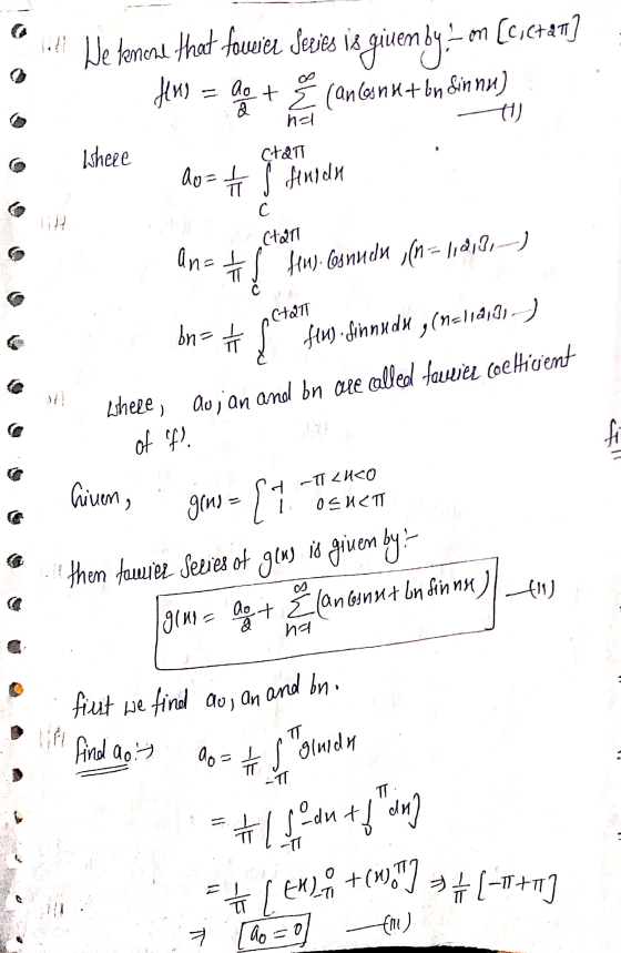 w We fenene that foverer Series is given by.£m [cic+an] Jem) = 2e + Ž (an Coon + bn din nu) - na to o where ctati u No=. - s
