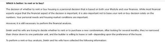 which is better: to rent or to buy? The decision of whether to rent or buy housing is a personal decision that is based on bo