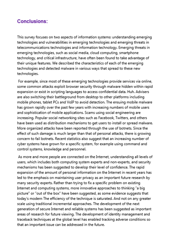 Conclusions: This survey focuses on two aspects of information systems: understanding emerging technologies and vulnerabiliti