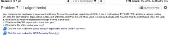 Score: 0 of 1 pt 7 of 9 16 complete) HW Score: 59.72%, 5.38 of 9 pts Problem 7-11 (algorithmic) Question Help Your company ha