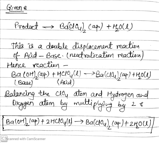 Givene Product → Ballou), Caga) + thole) This is a double displacement reaction of Aůd – Base. (neutralization reaction) E He