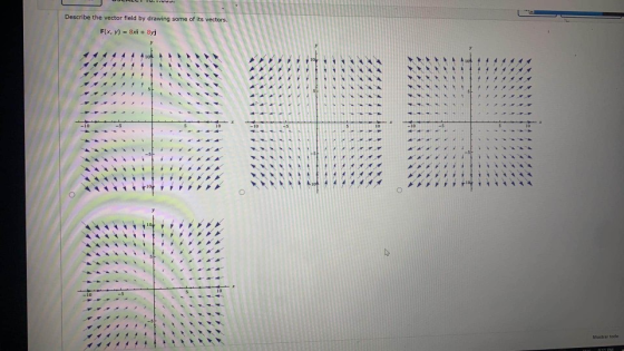 Describe the vector field by drawing some of its vectors. F(x, y) = 8x1 + 8yi -10 10 10 Mostrar todo 21