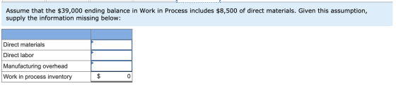 Assume that the $39,000 ending balance in Work in Process includes $8,500 of direct materials. Given this assumption, supply