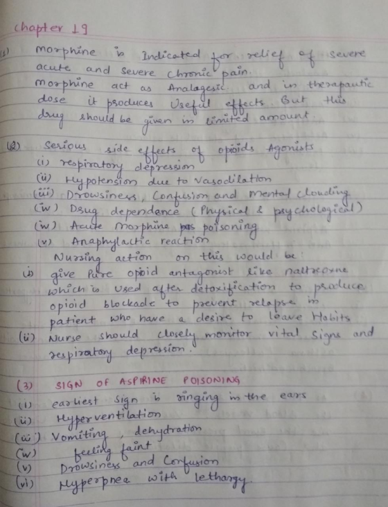chopter 19 Severe acuute and Severe Chrnicpain moa phine at as dose it bsoduces Use esteand in thea pauthe ects ut + ㄧ Ahould be given-m united amount Sealous 실de el techs u potension due to vasodilatiom (iw) Dsuq dependence Phical pry chiotorte w) Aeade mo pne 01 so ni Anaphylactic reachion Nursing. att ton this-would be υ), gave Rhe ope i d antagonist tike-nalheOvne pathient who have a clesine to leave Habits (ü) Nurse should cLose menitorvital Sins and bes pizatoy depressiom (3) sigN of AsPRİNE rosonins er ventilation LGİ). Hyp C) Vomiting dehydration wsiness and Ces