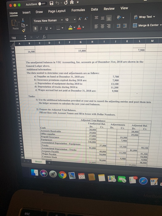 • Data Review View Home E EE AutoSaveFF 3 5- Insert Draw Page Layout Formulas Times New Roman 12A A BIUD A A x fx 26 Wrap Tex