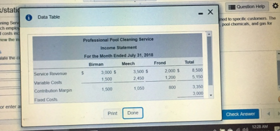 </static Question Help A Data Table ned to specific customers. The pool chemicals, and gas for ning Serv Ich employ costs ind