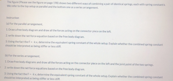 The figure (Please see the figure on page 198) shows two different ways of combining a pair of identical springs, each with s