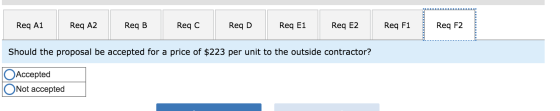 Req A1 Req A2 Req B Reqc Req D Req E1 Req E2 Req F1 Req F2 Should the proposal be accepted for a price of $223 per unit to th