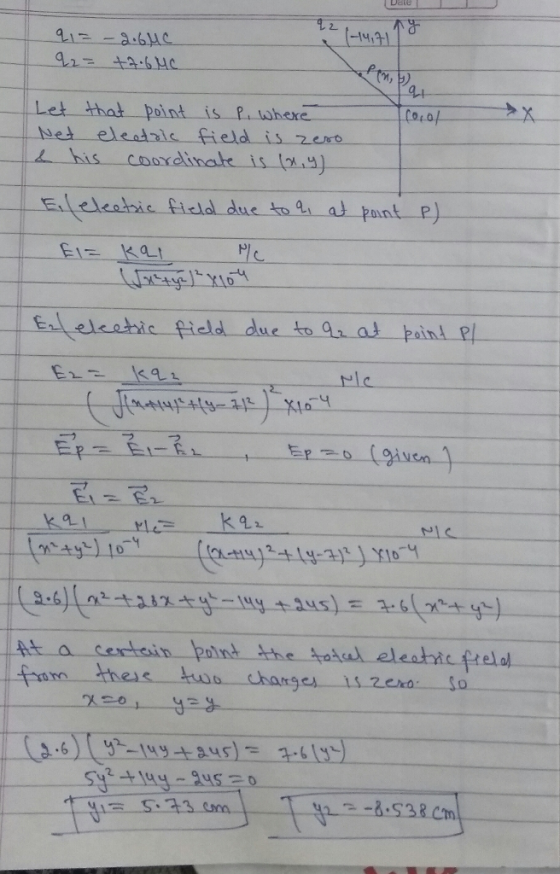 -14 Let that point is P. where Net eleadale field is ze L his 4) elcatsie fleld due to a at pint P) eeabic ficld due to a at paind rl tt a certesin point the total eleshic ftel from thes tus change