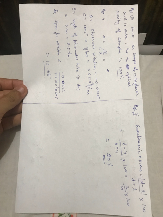 섣(3) Since, the Sam pecte )Kadlane. acid is pnie , the % optical sarnple, is {os C A 없이. observed om-o. 0122 Speci 12-68