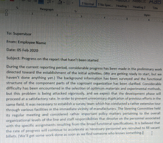 MODUL Aabbcc AaB No Spac... Heading 1 Heading 2 Title I Normal Paragraph Styles 6 To: Supervisor From: Employee Name Date: 05