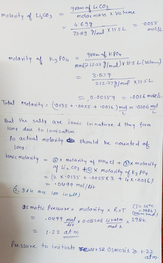gram af Lico3 Molax mass X Vo lumu molanityLicos 4699 mol/L 73.837mel X 11 SL 9ram af kPou molarity K3 POu mmk2 12.271mal)x I