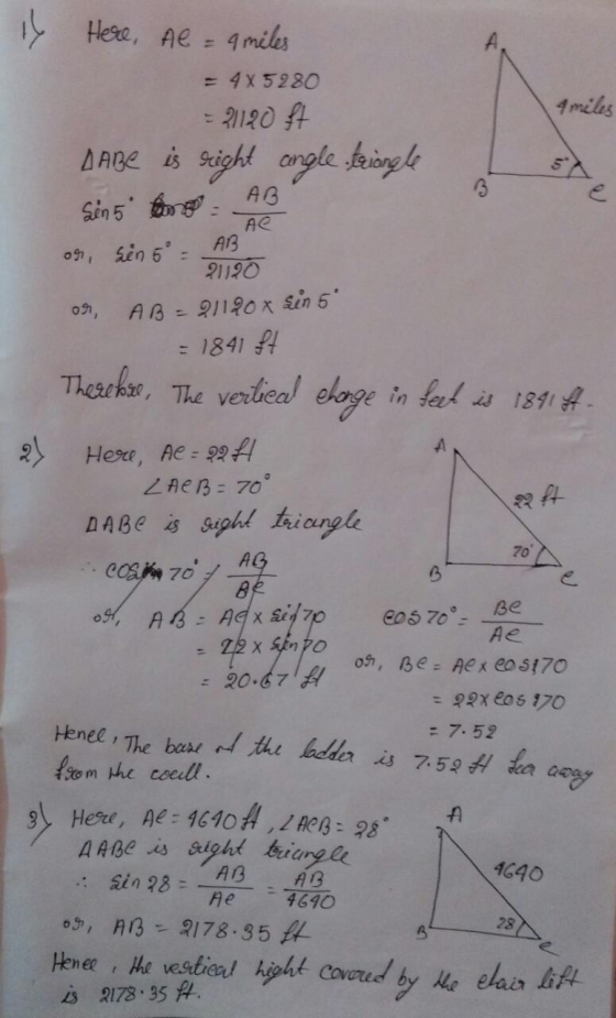 14 Here, Al = 4 miles = 4x5280 - 21120f7 4 miles AABE is right angle.teiangle Sin 5 min AB AC o os, sin 6 AB 2190 or AB=21120