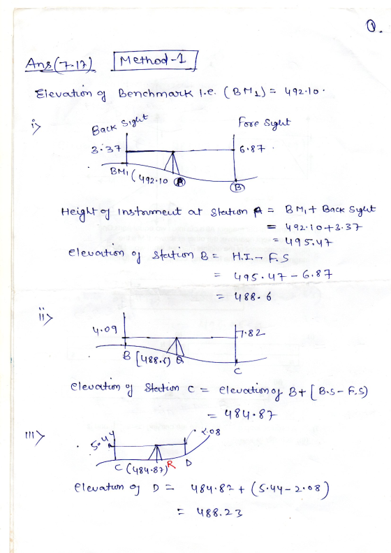 Ang(7-12) Method -1 Elevation g Benchmark lot. (BM1) 49210: ܟܪ Fore sight Back Sight 3:37 6.87 BMI (492-10 ® B Mit Back Sight