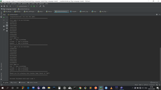 - x PS Sign-Language-master [C:\Users\naman\Downloads\Sign-Language-master Sign-Language-master] - ... sudokochecker.py (Sign
