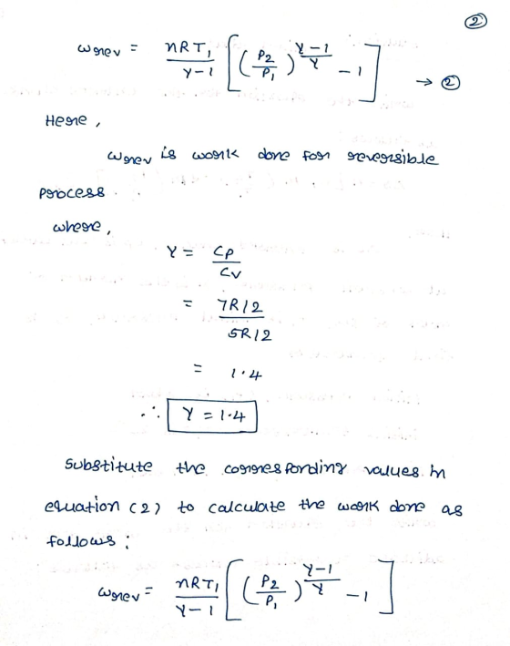 Woney - n RT ** 7 (495)*-*] -6 Y-1 Herre, Woren is work done for reversible process. whese, Y = Cp P osts 7 78 79 SR12 - 1.4