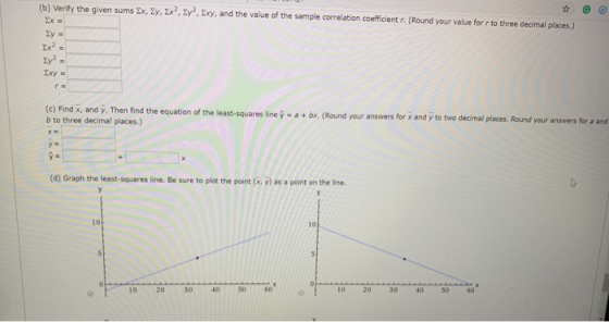 (b) Verify the given sums 2x, Xy, 2x, 2y. Exy, and the value of the sample correlation coefficient r. (Round your value for r