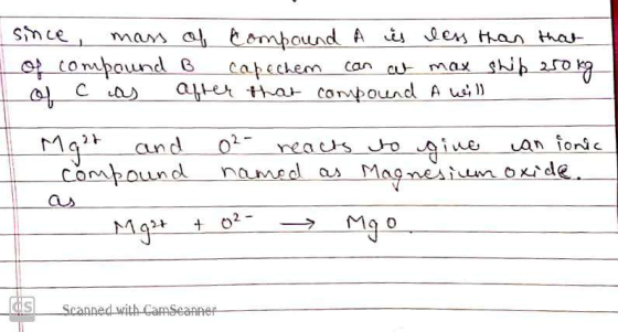since, mass of compound A is less than that of compound B Capechem can cut max ship 250kg I ol c as after that compound A wil