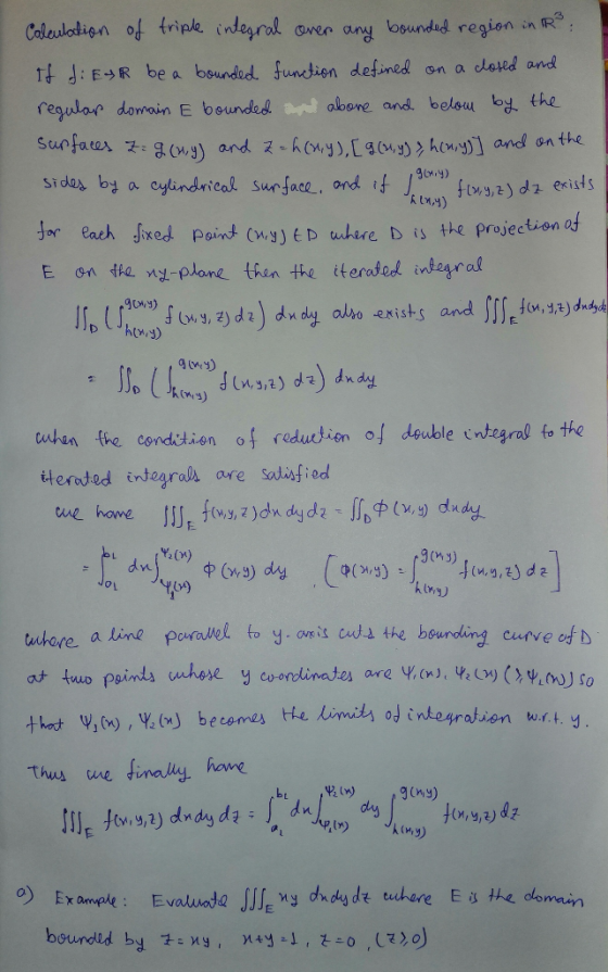 Calculation of triple integral over any bounded region in Re: If di Esr be a bounded function defined on a closed and regular